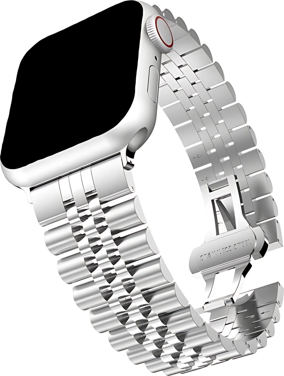 Innerlight® Metal+ - Zilver - 42/44/45/46/49mm - Metalen bandje geschikt voor Apple Watch - Vlindersluiting - Geschikt als Apple watch bandje voor Series 1/2/3/4/5/6/7/8/9/10/11/SE/Ultra/Ultra 2