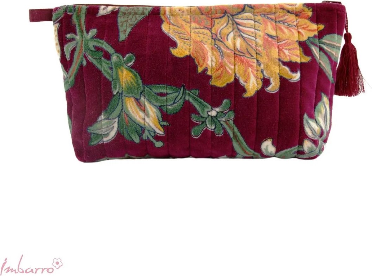 Imbarro - Pouch - Toilettas - Make-up tas - Romee - Donker rood - 100% Katoen
