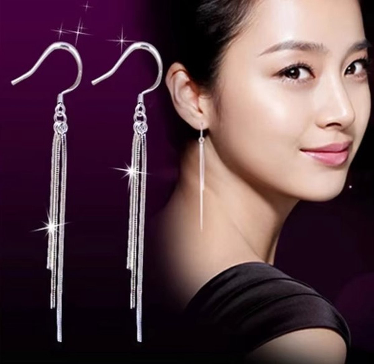 Actie4you® - Oorbellen Dames - Lange Zilverkleurige Oorbellen - Oorhangers dames – Flexibele Oorhanger