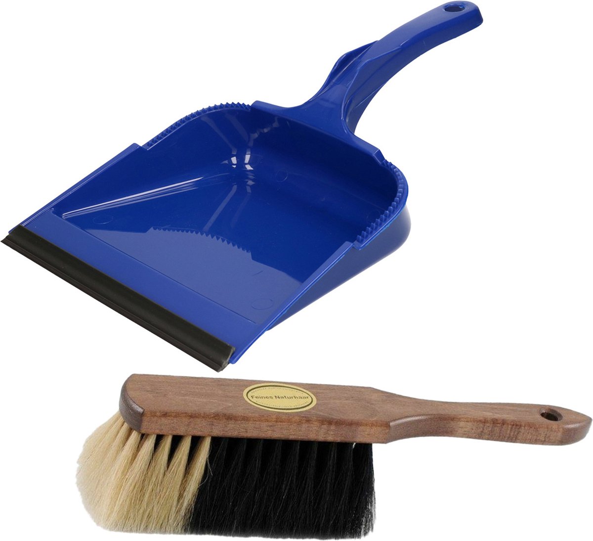 Goedkoopste Brumag Stoffer en blik set - Vienna - blik kunststof - blauw - 35 x 23 cm - borstel zacht paardenhaar 29cm