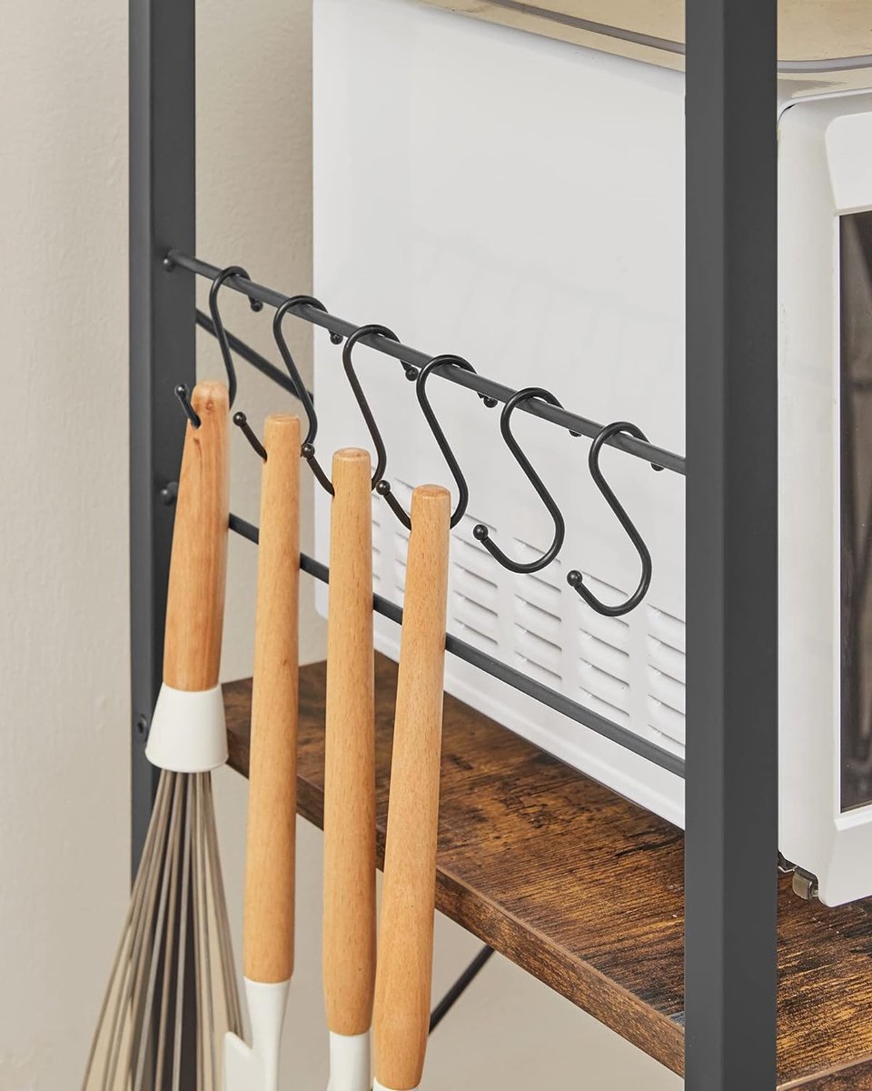 MIRA Home Keukenkast – Staand Keukenrek – Magnetronkast – Industrieel Metaal & Hout – 90x40x134 cm – Organizer Bruin/Zwart — cadeau in Cadeau-ideeën - foto 2