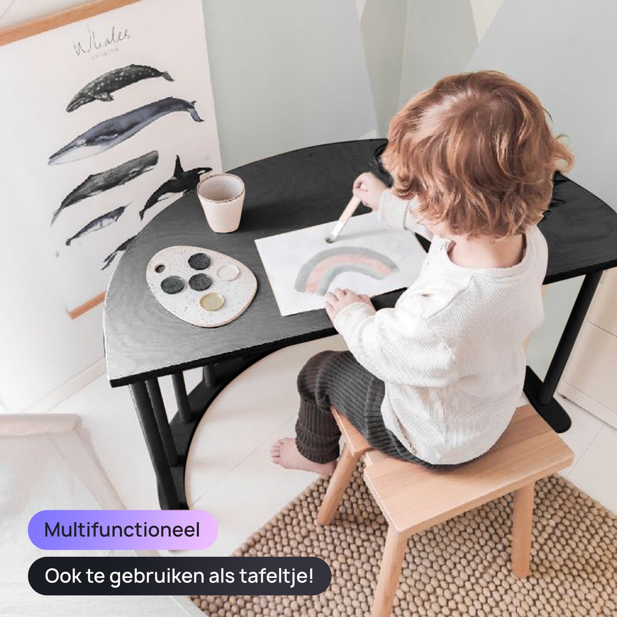 Multifunctionele Klimboog - 5 in 1 model - Speelboog - Klimrek - Speeltoestel - Inclusief Kussen - Tekentafel - Zwart — afbeelding 6