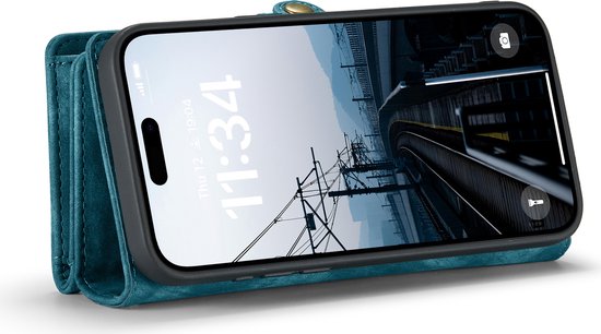 Étui portefeuille Solidenz iPhone 16 Pro Max - Porte-cartes - Poche zippée - Dragonne - Bleu