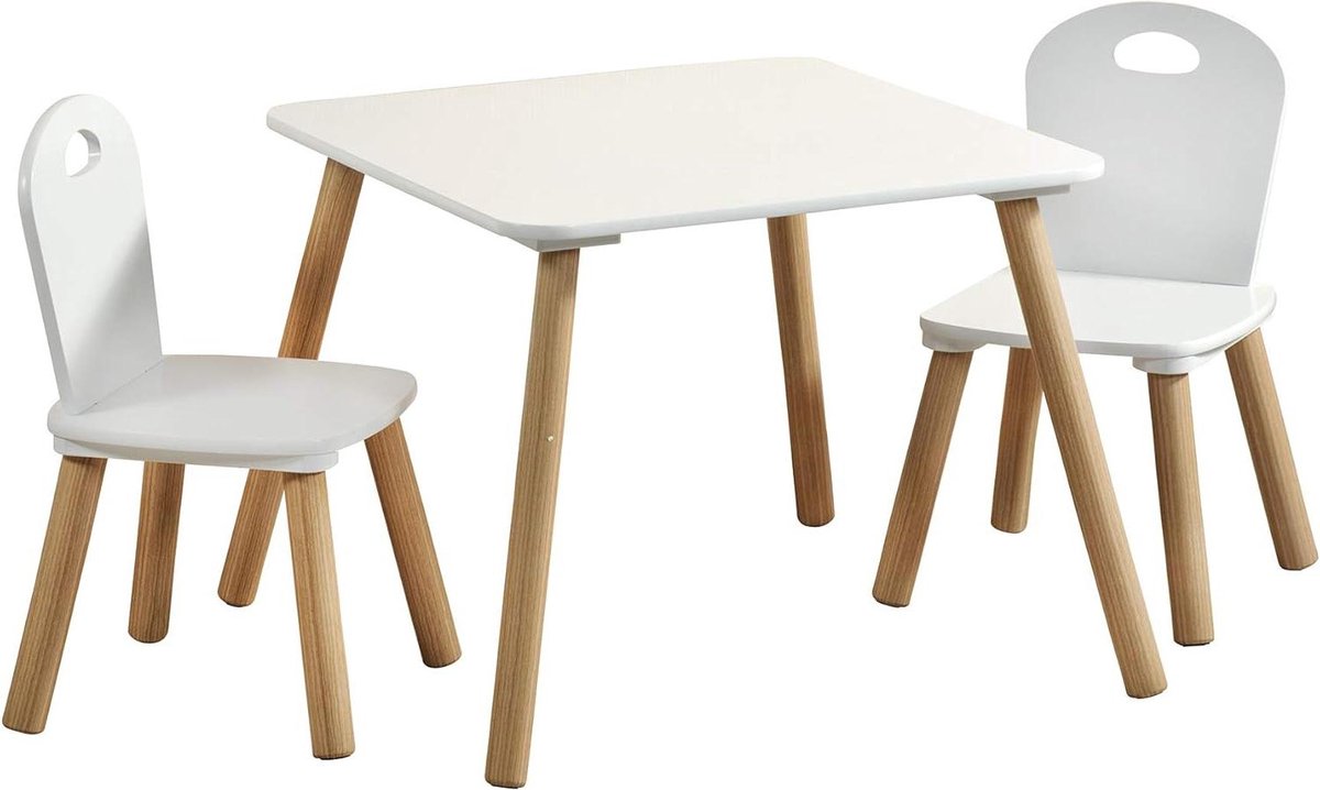 Afmetingen kindertafel en 2 stoelen - Tafel 55 x 55 x 45 cm - Stoel 27.5 x 27.5 x 50.5 cm