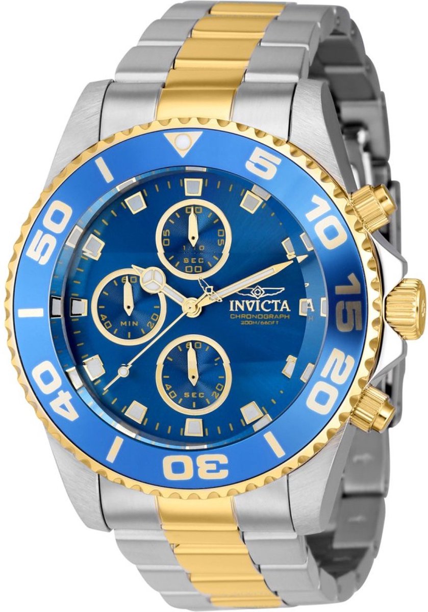 Invicta Pro Diver 43408 Heren Horloge - Waterdicht - Analoog - Quartz Uurwerk - Roestvrij Staal met blauwe Wijzerplaat - 43mm