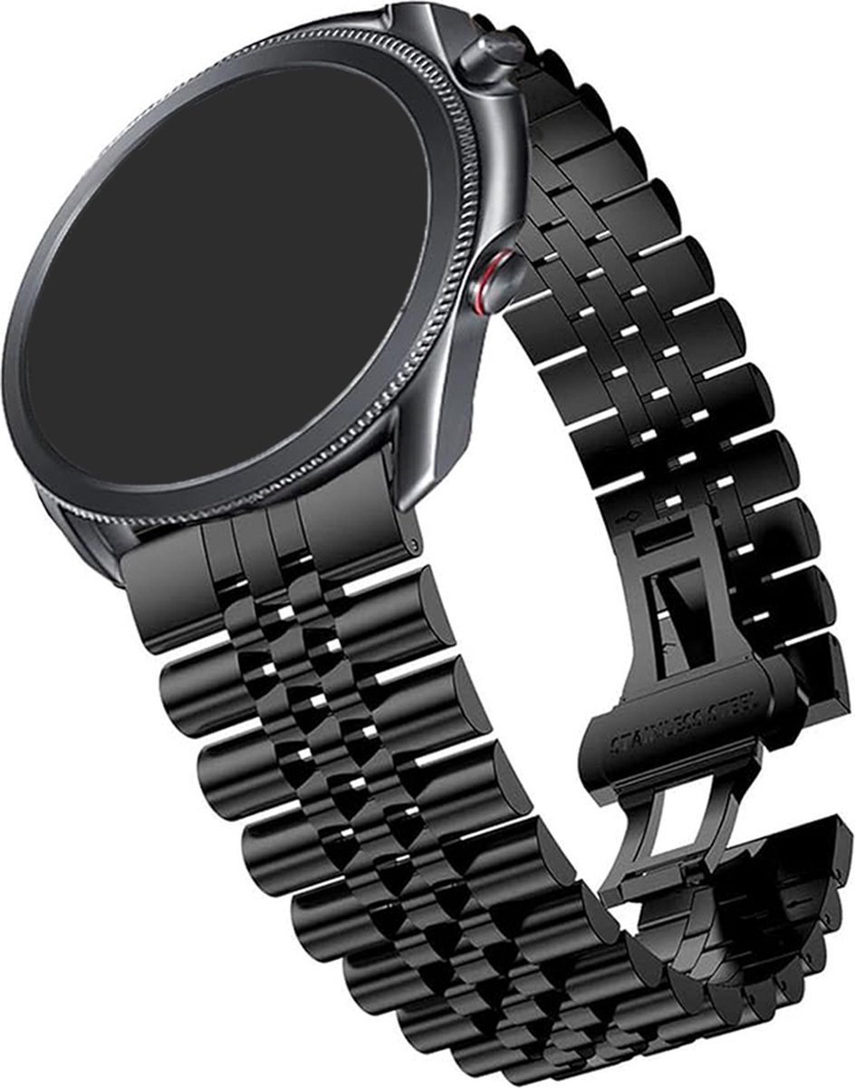 Stravo 22mm Metalen Horlogebandje Geschikt voor Samsung Galaxy Watch 3 45mm / Galaxy Watch 46mm / Gear S3 Classic & Frontier - Polar Vantage M / M2 / V3 / Grit X - Garmin Vivoactive 4 - RVS Metalen Bandje voor Huawei / Xiaomi / Amazfit - Zwart