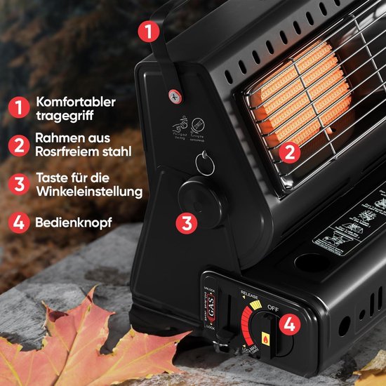 Camping gaskachel 13 KW voor buiten - Draagbare gasverwarming tent - Mobiele verwarming voor kamperen - Kampeergaskachel voor caravan - Mini gaskachel met gaspatronen — afbeelding 2
