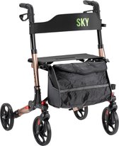 Sky - Lichtgewicht rollator - Champagne - Dubbel opvouwbaar - Met stokhouder, tas en rugband