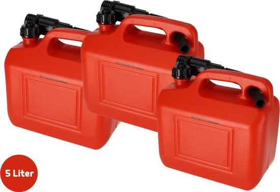 Foto: Jerrycans 5 liter elk in rood 3 stuks geschikt voor auto motor met schenktuit en handgreep brandstof jerrycan