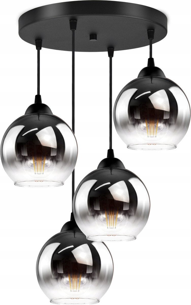 Hanglamp Industrieel voor Woonkamer Eetkamer - Smoking Glas - 4-lichts - Smoke Glas - 4 bollen - Rookglas