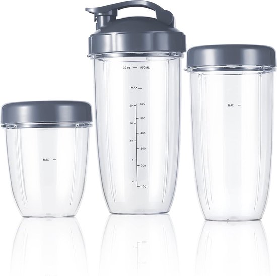 Foto: Blenderaccessoire vervangende bekersset 18oz korte beker 24oz hoge beker 32oz colossal beker met flip top to go deksel en hersluitbare vershouddeksel compatibel met geschikt voor nutribullet 600w en pro 900w blenders