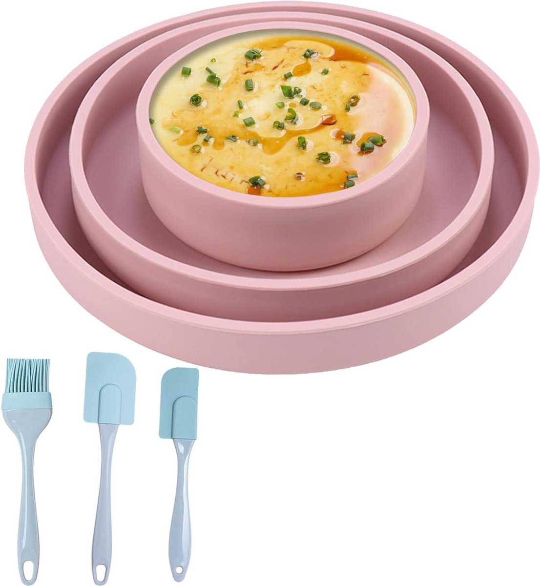 Ronde Siliconen Bakvorm Set 3 Stuks Anti-aanbak Taartvorm 10 cm 15 cm 18 cm Broodbakvorm Muffinvorm Deegschraper Bakborstel Hittebestendig Gelaagde Taart