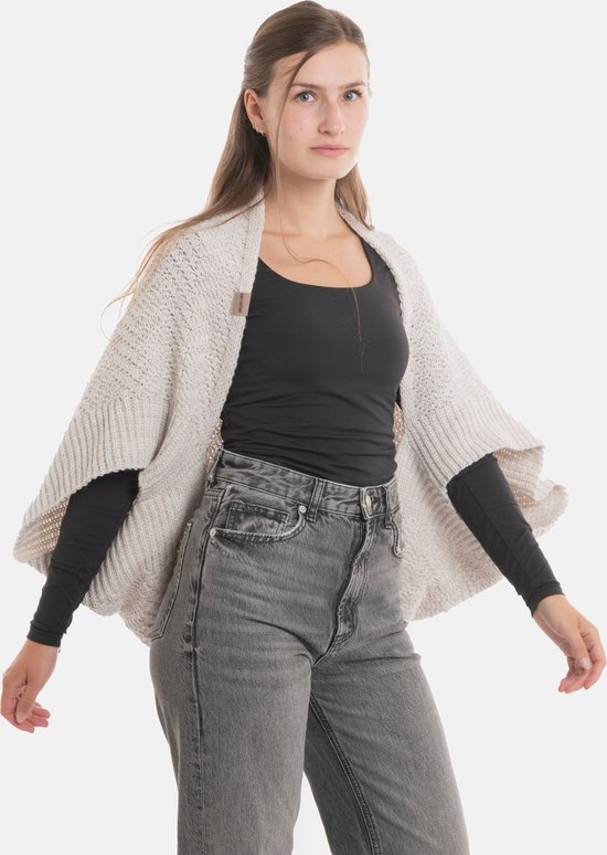 Knit Factory Amber Knited Bolero Femme - Bolero Cardigan femme - Manches 3/4 - Cardigan femme tricoté - Composé de 30% laine et 70% acrylique - Cardigan boléro femme beige - Beige - Taille unique