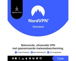 NordVPN Standard - VPN & Cybersecurity Software - 6 Apparaten - 2-jarig Abonnement - PC & Telefoon Download