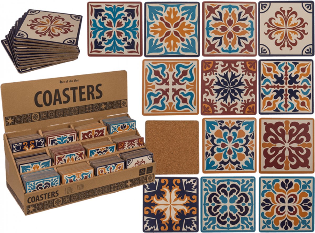 Onderzetters van Kurk - Mandala motief - Retro - 12 stuks - 9,5 cm x 9,5 x 0,5 cm