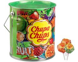 Chupa Chups Fruit Tin - Snoep - o.a. kersen, aardbei, appel en sinaasappelsmaak - 1x150stuks