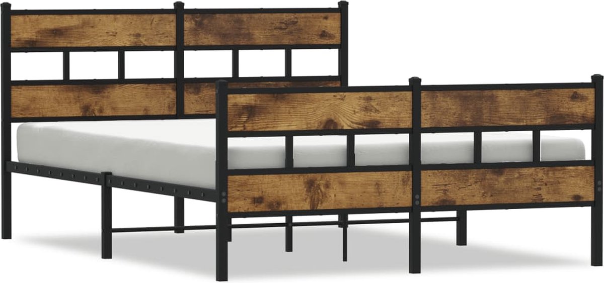 vidaXL - Bedframe - zonder - matras - metaal - gerookt - eikenkleurig - 140x200 - cm