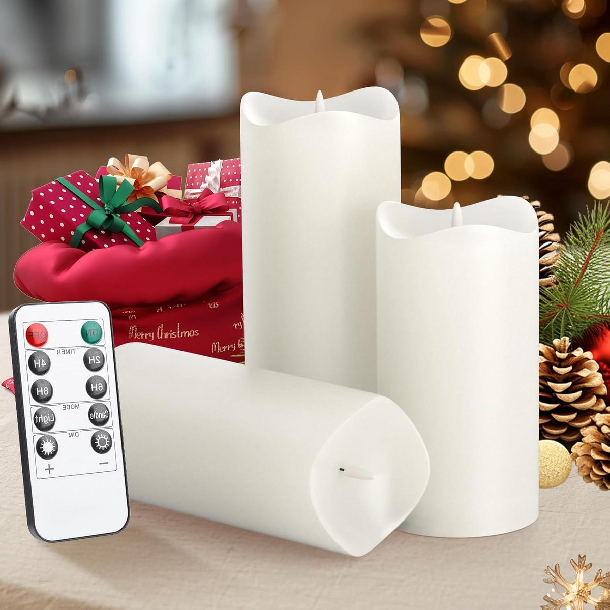 Oplaadbare led-kaarsen-met-afstandsbediening - Set-van-3 - Echte-was - Voor-thuis-bruiloft-Kerstmis-Halloween-feestdecoratie