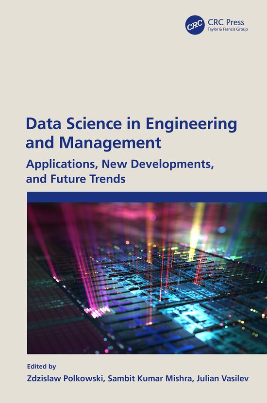 Boek "Data Science in Engineering and Management" met een abstracte afbeelding van circuits en lichtstralen.