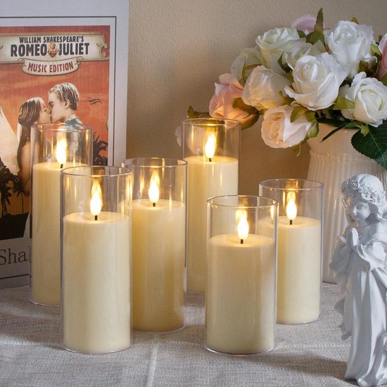 Eldnacele Gouden Glazen Vlamloze Flikkerende Kaarsen Met Afstandsbediening Bewegende Lont Werkt Op Batterijen Realistische Warme Lichtkaars Timer Set Van 3 Dikte 7 5 Cm X Hoogte 10 12 15 Cm 1126235824