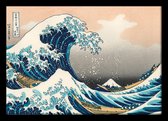 Poster met lijst Hokusai - Great Wave of Kanagawa - Mooie Houten lijst - Compleet ingelijst 50x70cm - Aanbieding