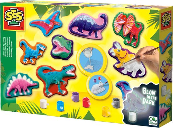 Foto: Ses gieten en schilderen dino fantasie sneldrogend gips heldere kleuren met glow in the dark verf dinosaurus knutselen jongens