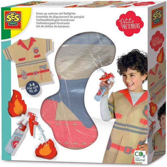 SES – Verkleedkledingset brandweer met brandblusser en vlammen