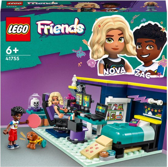 LEGO Friends Nova's kamer: Nova en Zac met minipoppetjes, hond, computer, bed en speelgoed.