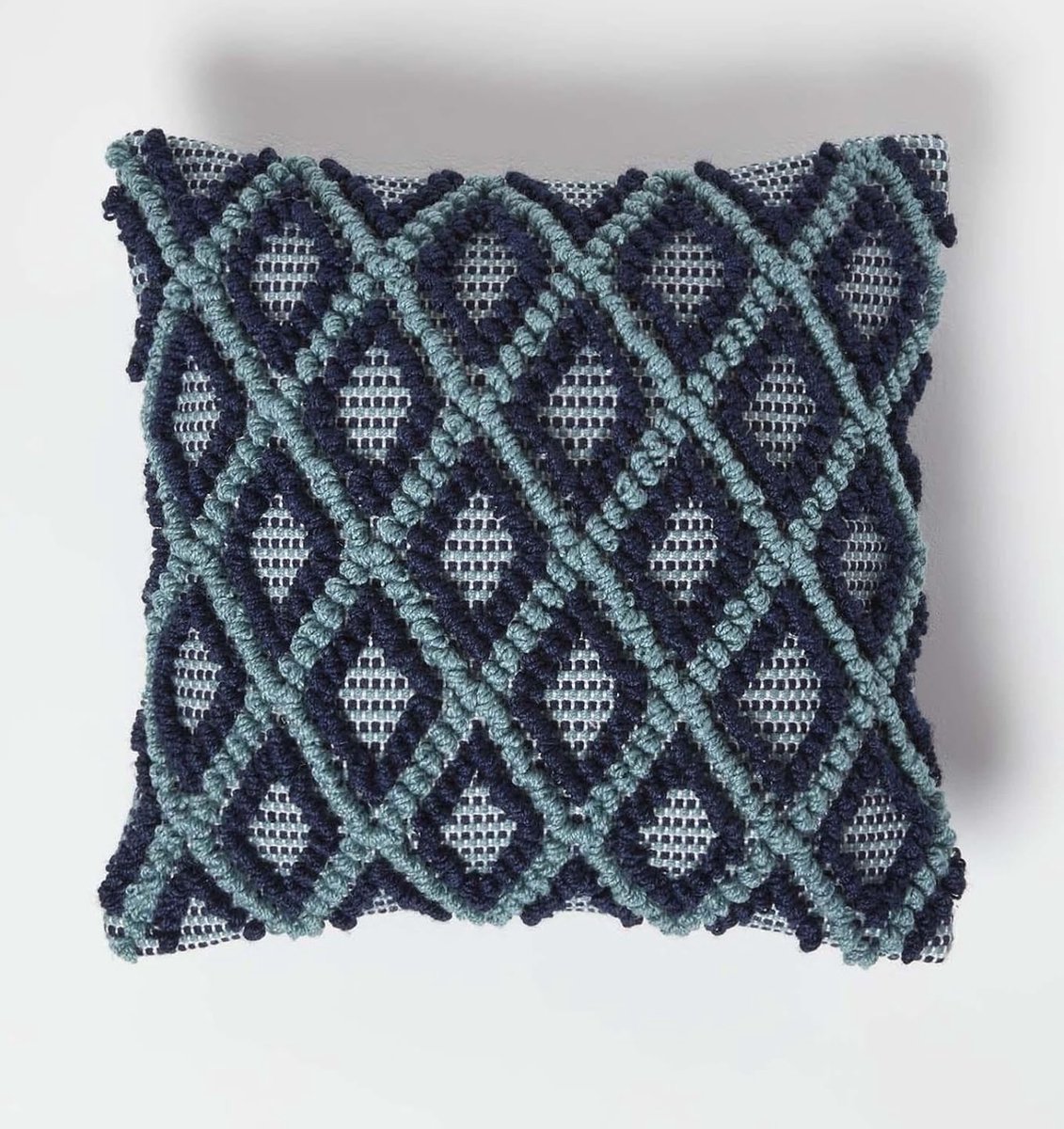 Homescapes Tula sierkussen met 3D ruitpatroon - kussen 45 x 45 cm, blauw-petrol