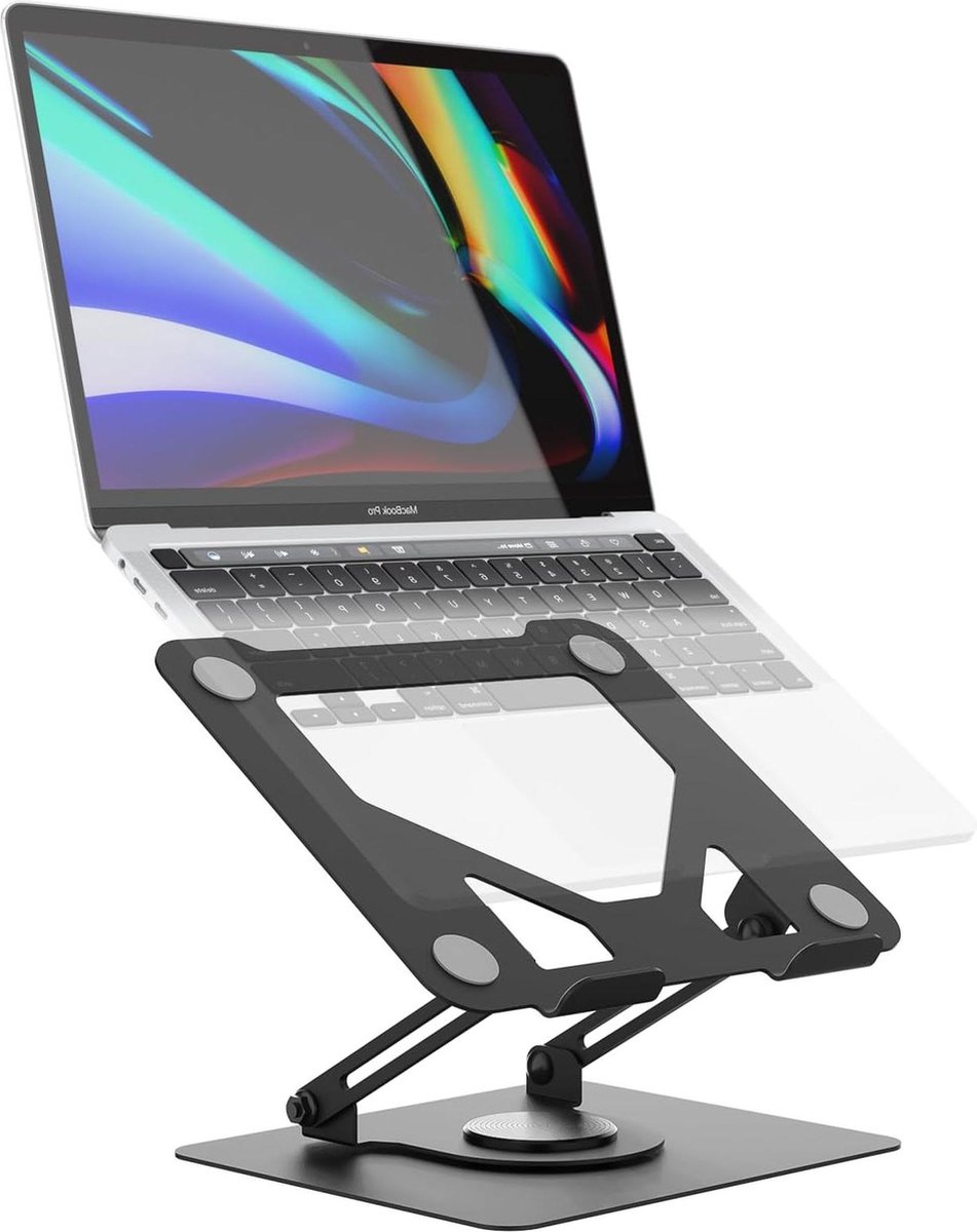 Laptop verhoger Draagbare klaptafel geventileerd. Draaibare basis, hoogte verstelbaar. Voor laptops 11-17 inch. Kleur zwart. laptop verhoger