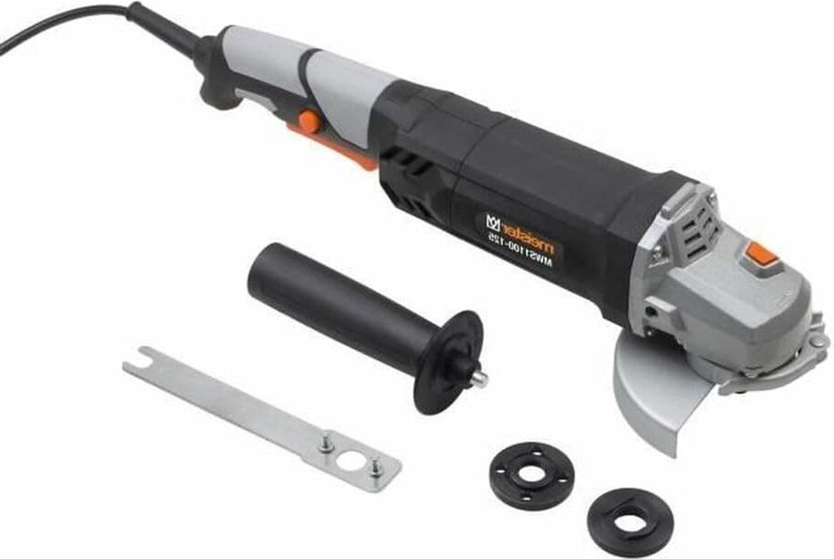 Haakse slijper 1100 W - 125 mm schijven - spilvergrendeling - gereedschapsloos verstelbare beschermkap - extra handgreep - beton - steen - staal