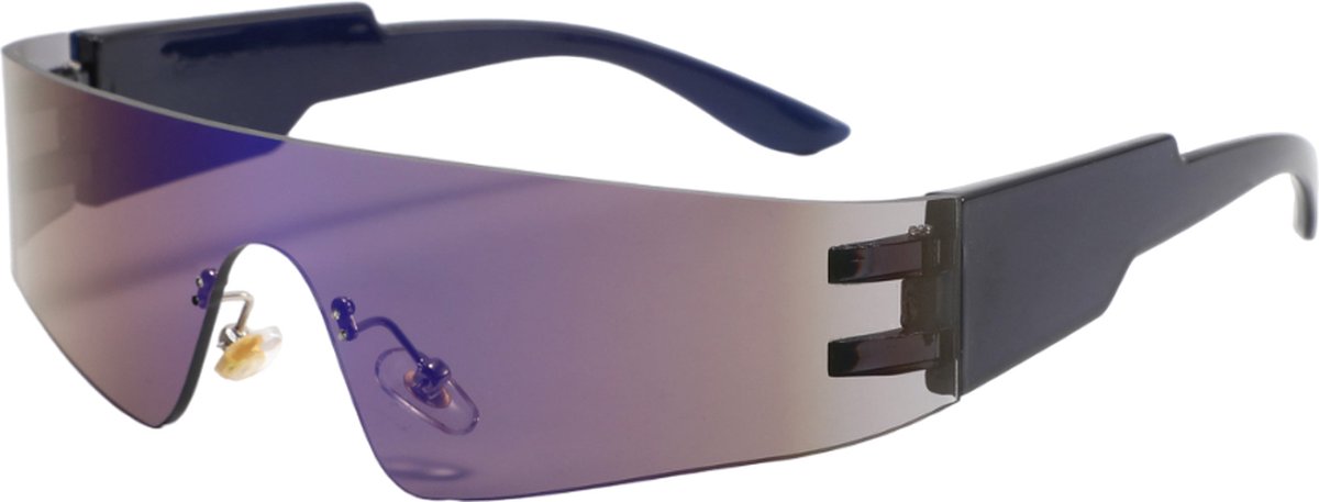 ICCLUB - Rave Bril - Festival Bril - Spiegelglas - Y2K - Techno Bril - Unisex - Zwart - Blauw