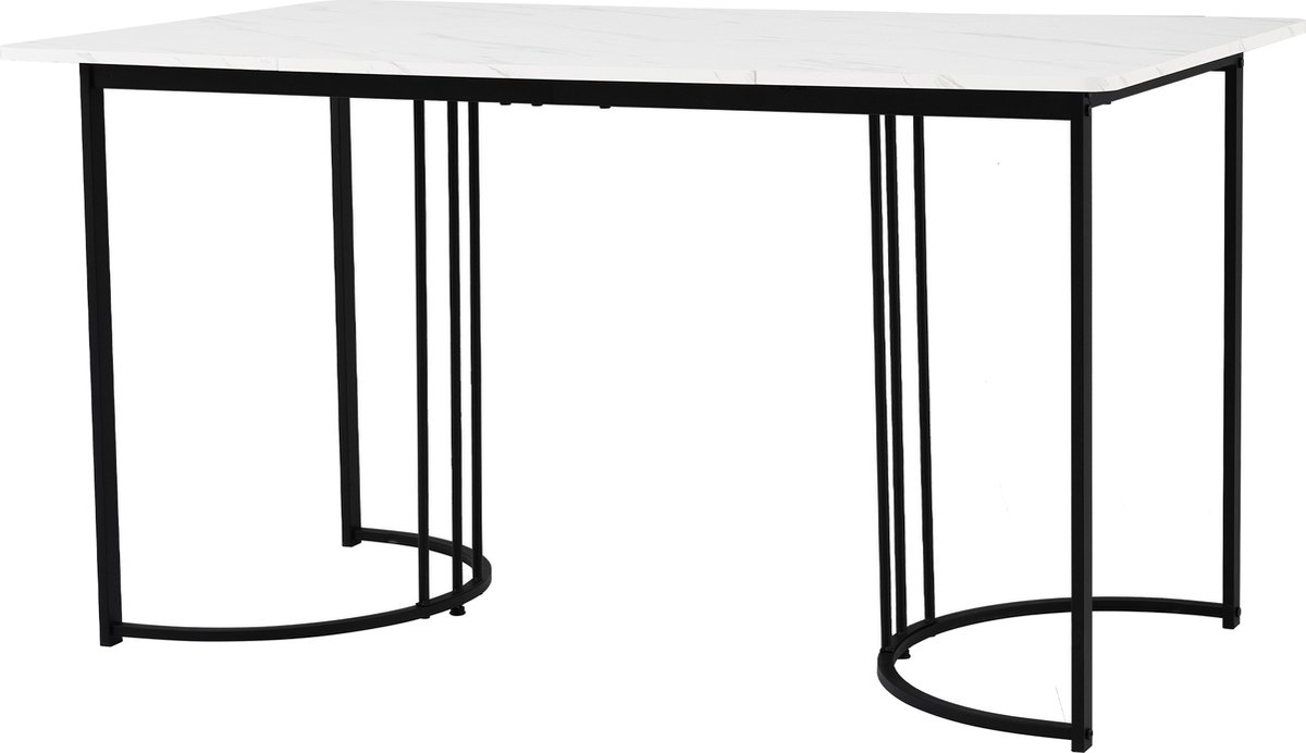 Sweiko Eetkamerstoel set, (set, 140 × 80 × 75cm Eettafel, 4 Stoelen), Moderne Keuken Eettafel set, Donkergroen Fluweel eetkamerstoel, zacht kussen stoel ontwerp met rugleuning, Wit MDF tafelblad, Zwarte tafelpoten – foto 6