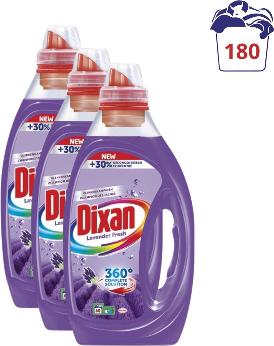 Goedkoopste Dixan vloeibaar wasmiddel Lavender Fresh - Frisse lavendelgeur - 180 wasbeurten (3x 3 liter