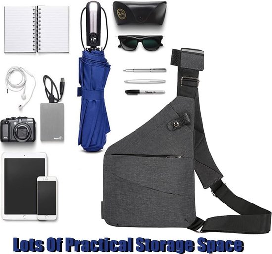 Personal Flex Bag - Multi Pocket Casual Crossbody Bag, Waterdichte Persoonlijke Schoudertas, Anti-diefstal Sling Bag (Grijs-Links)