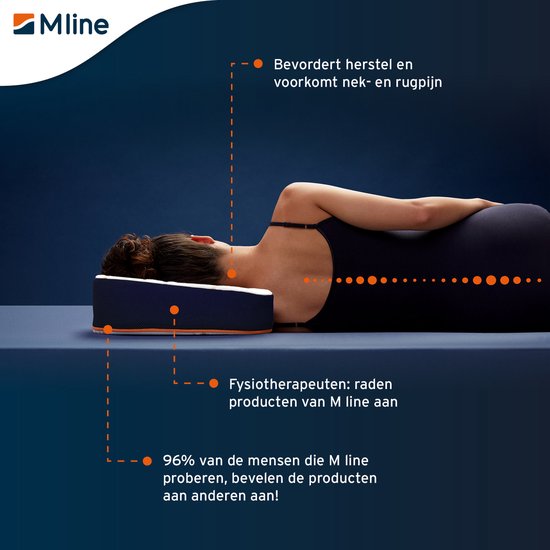 Overzicht van het M line Athletic Pillow en hoe het nek- en rugpijn voorkomt.
