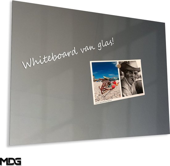 Foto: Designglas glazen whiteboard gehard glas magneetbord memobord magnetisch krasbestendig frameless 90x60cm zilver