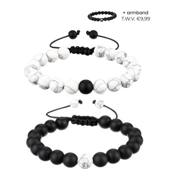 Foto: Duo black and white kralen armband heren 2 1 stuks armband mannen natuursteen zwart wit mannen cadeautjes bracelet