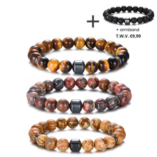 Foto: Trio tigerskin kralen armband heren 3 1 stuks armband mannen natuursteen bruin beige mannen cadeautjes bracelet