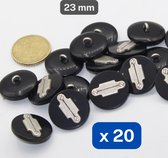 25 Pièces COMBINAISON POLYESTER/ZAMAK BOUTONS sur Pied, Taille 23MM, Pour vestes, Blazers etc., Qualité Italienne, Couleur BORD NOIR / INLAY ARGENT VIEUX