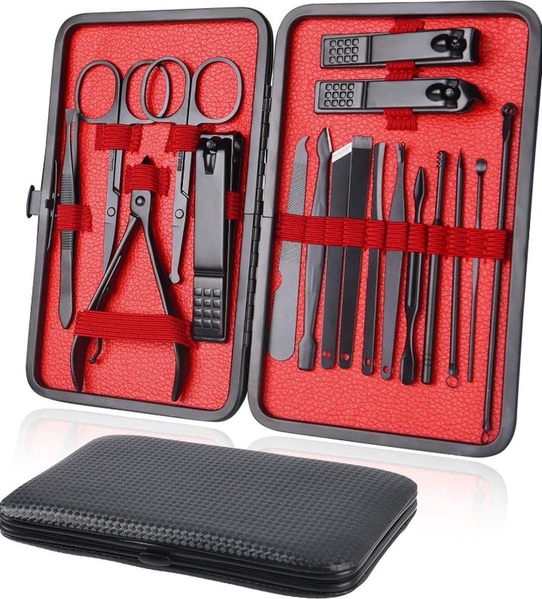 Goedkoopste 18 set Professionele Manicure Set, 18-delig Draagbare Nagelknipper Pedicure Set & Wenkbrauw Verzorgingsset, Roestvrij Staal Nagelverzorgingsgereedschap Met Luxe Lederen Etui