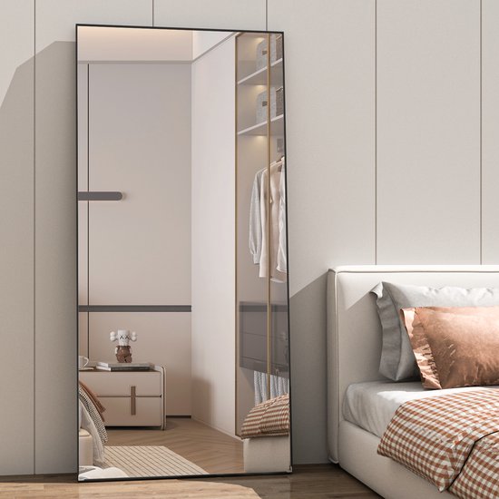 COFENY Boog full-body spiegel, 161 x 52 cm vloerspiegel met zwart frame, gewelfde staande spiegel, grote wandspiegel om te staan, leunen of hangen, vloerspiegel voor slaapkamer, woonkamer