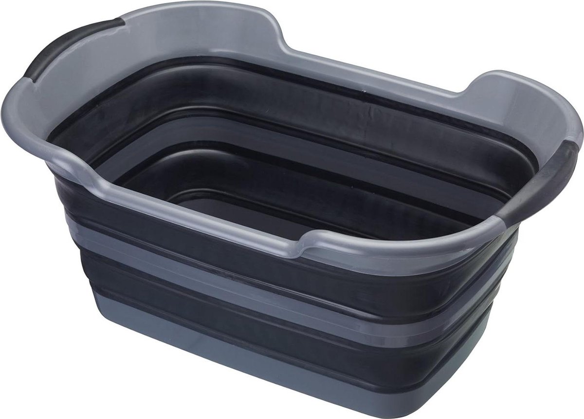 Goedkoopste Grote opvouwbare wasmand zwart-grijs 605 x 40 x 28 cm met slim ontwerp