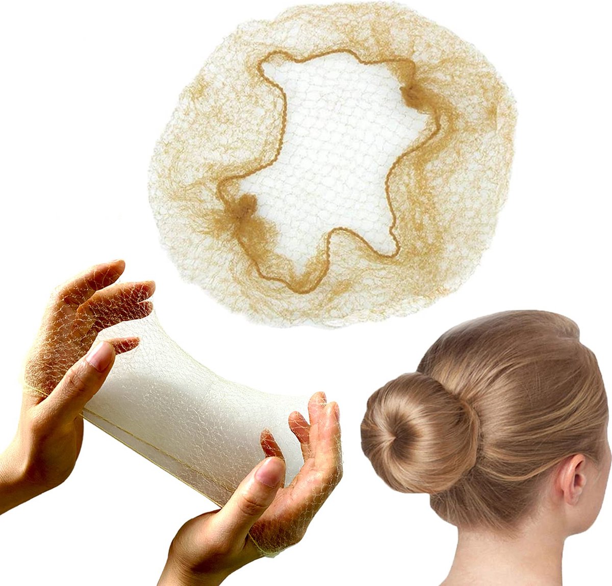 Haarnetjes - Haarnetjes blond - Onzichtbaar knotnet elastisch - Haarnet 55 cm nylon voor vrouwen - meisjes om Haarknoopjes te maken - LOUZIR