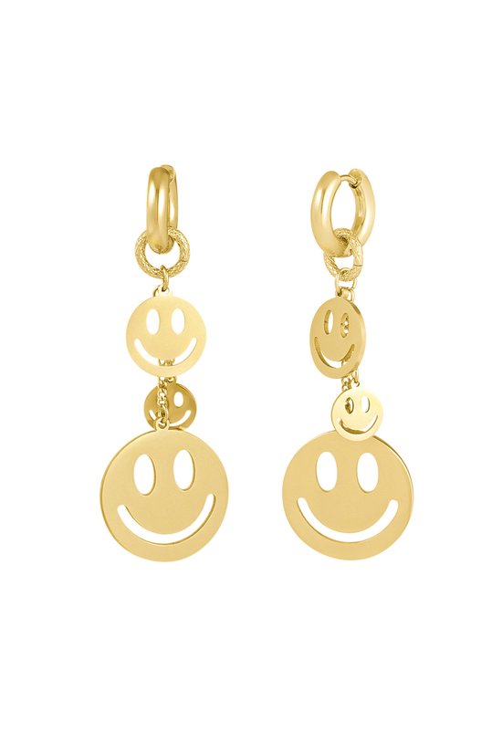 Boucles d'oreilles smiley - Couleur Or - Sans nickel - Cadeau pour femme - Bijoux - Bijoux pour femme - Boucles d'oreilles clous