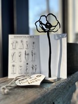 Créations d'Ici - Fleur de naissance avec coeur en bois - Coquelicot - Août - MDF Zwart - Bois