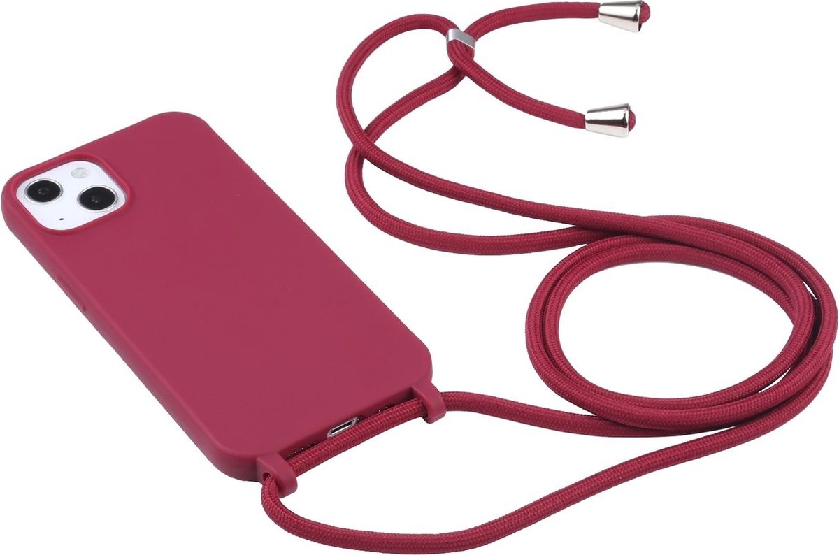 Mobigear Telefoonhoesje geschikt voor Apple iPhone 16 Plus Siliconen | Mobigear Lanyard Hoesje met koord - Rood