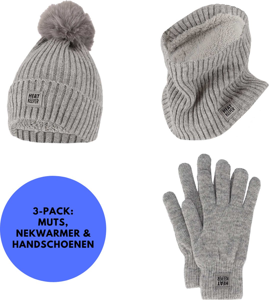 Heatkeeper Thermoset dames Handschoenen/Muts/Nekwarmer – Onesize Grijs