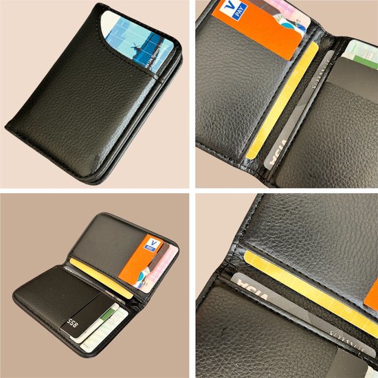 Mini portefeuille portable en cuir PU super fin – Zwart – avec porte-cartes – Pour homme et femme – Design fin et compact – Cadeaux – Cadeau – Cadeau – Cadeau pour la Vaderdag , la Saint-Valentin, un anniversaire, Noël, Noël.