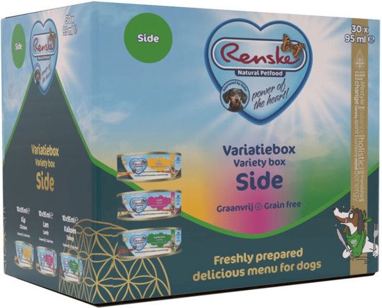 Hondenvoer Renske - Variatiebox Graanvrij Kip/Lam/Kalkoen - 30x95g Natvoer Volledig Diervoeder